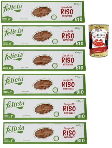 Felicia Spaghetti di Riso Integrale, Pasta mit 100 % braunem Reis aus der italienischen Lieferkette, Natürlich Glutenfrei, Packung mit 6x 400g + Italian Gourmet Polpa di Pomodoro 400g Dose von Italian Gourmet E.R.