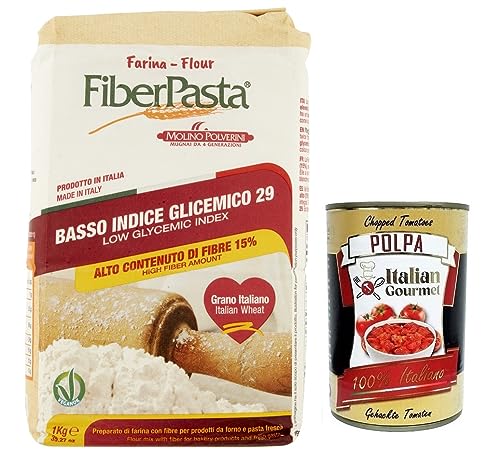 FiberPasta Farina Mehl ist ein Weizenmehl Präparat mit 15% Ballaststoffen,niedriger glykämischer Index + Italian Gourmet Polpa di Pomodoro 400g Dose von Italian Gourmet E.R.