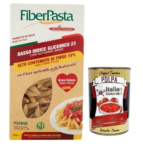 FiberPasta Penne Hartweizengrieß Pasta mit 15% Ballaststoffen,niedriger glykämischer Index,100% Italienischer Weizen,250g + Italian Gourmet Polpa di Pomodoro 400g Dose FiberPasta Penne Hartweizengrieß Pasta mit 15% Ballaststoffen,niedriger glykämischer Index,100% Italienischer Weizen,250g + Italian Gourmet Polpa di Pomodoro 400g Dose von Italian Gourmet E.R.