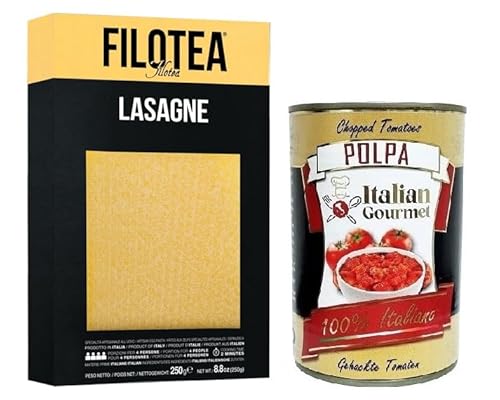 Filotea Lasagne Pasta all'Uovo,Eierlasagne,Eiernudeln aus italienischen Rohstoffen,Packung mit 250g + Italian Gourmet Polpa di Pomodoro 400g Dose Filotea Lasagne Pasta all'Uovo,Eierlasagne,Eiernudeln aus italienischen Rohstoffen,Packung mit 250g + Italian Gourmet Polpa di Pomodoro 400g Dose von Italian Gourmet E.R.
