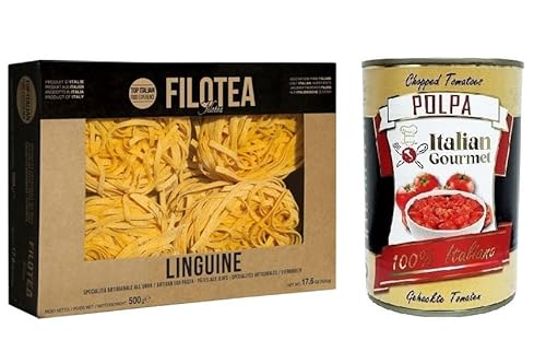 Filotea Linguine Pasta all'Uovo,Eierlinguine,Eiernudeln aus italienischen Rohstoffen,Packung mit 500g + Italian Gourmet Polpa di Pomodoro 400g Dose von Italian Gourmet E.R.