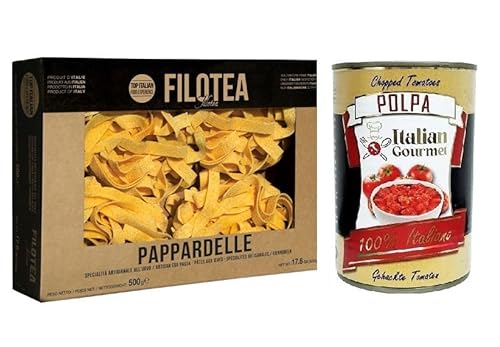 Filotea Pappardelle Pasta all'Uovo,Eiernudeln aus italienischen Rohstoffen,Packung mit 500g + Italian Gourmet Polpa di Pomodoro 400g Dose von Italian Gourmet E.R.
