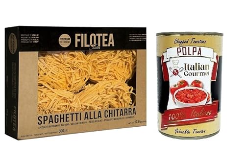 Filotea Spaghetti alla Chitarra Pasta all'Uovo,Eiernudeln aus italienischen Rohstoffen,Packung mit 500g + Italian Gourmet Polpa di Pomodoro 400g Dose von Italian Gourmet E.R.