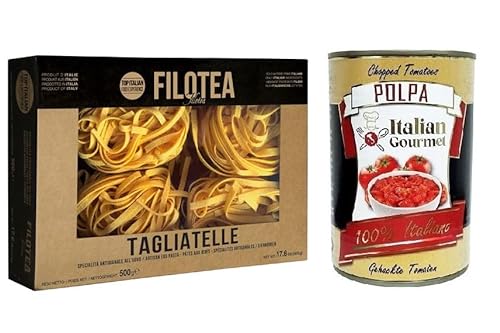 Filotea Tagliatelle Pasta all'Uovo,Eiernudeln aus italienischen Rohstoffen,Packung mit 500g + Italian Gourmet Polpa di Pomodoro 400g Dose von Italian Gourmet E.R.