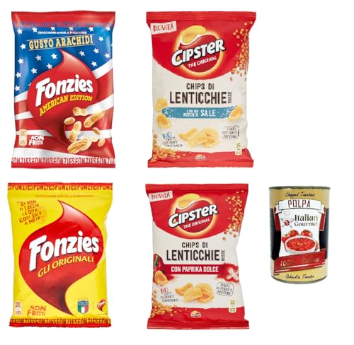 Fonzies Cipster testpaket 2x 100g 2x 80g, knusprige Mais snack mit Erdnüsse + Italian gourmet polpa 400g Fonzies Cipster testpaket 2x 100g 2x 80g, knusprige Mais snack mit Erdnüsse + Italian gourmet polpa 400g von Italian Gourmet E.R.