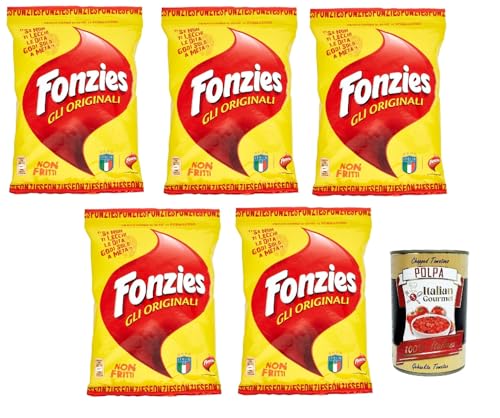 Fonzies Der originale, Original knusprige Mais-Snack mit Käse-Geschmack, Mais snack mit Käse Multipack, Beutel , 5x 100 g + Italian gourmet polpa 400g Fonzies Der originale, Original knusprige Mais-Snack mit Käse-Geschmack, Mais snack mit Käse Multipack, Beutel , 5x 100 g + Italian gourmet polpa 400g von Italian Gourmet E.R.
