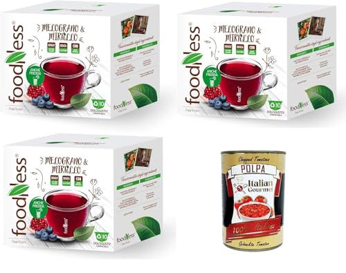 FoodNess - Heidelbeer- und Granatapfel-Kräutertee-Kapsel Dolce Gusto-kompatibles glutenfreies Getränk mit saurem und säuerlichem Geschmack 3 box mit 10 kapseln + Italian Gourmet polpa 400g FoodNess - Heidelbeer- und Granatapfel-Kräutertee-Kapsel Dolce Gusto-kompatibles glutenfreies Getränk mit saurem und säuerlichem Geschmack 3 box mit 10 kapseln + Italian Gourmet polpa 400g von Italian Gourmet E.R.