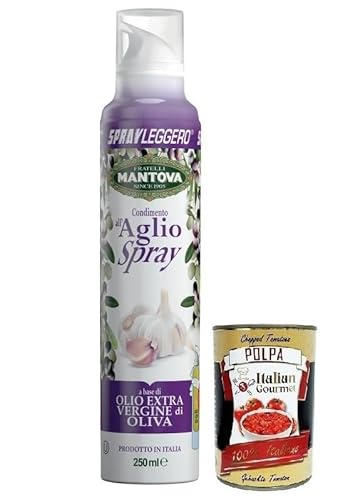 Fratelli Mantova Condimento all'Aglio,Spray Nativem Olivenöl Extra Knoblauch aromatisiert,Italienisches Sprühöl 250ml + Italian Gourmet Polpa di Pomodoro 400g Dose Fratelli Mantova Condimento all'Aglio,Spray Nativem Olivenöl Extra Knoblauch aromatisiert,Italienisches Sprühöl 250ml + Italian Gourmet Polpa di Pomodoro 400g Dose von Italian Gourmet E.R.