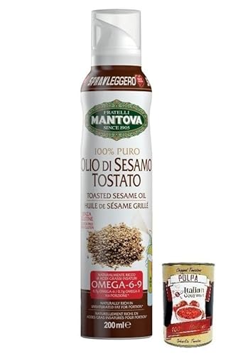 Fratelli Mantova Olio Sesamo Tostato Spray,Geröstetes Sesamöl Hergestellt in Italien,Sesamölspray Glutenfrei 200ml + Italian Gourmet Polpa di Pomodoro 400g Dose von Italian Gourmet E.R.