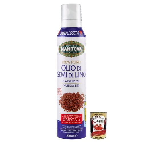 Fratelli Mantova Olio Spray Semi di Lino Leinsamenöl,Leinölspray,Reich an Omega 3,Glutenfrei 200ml + Italian Gourmet Polpa di Pomodoro 400g Dose von Italian Gourmet E.R.