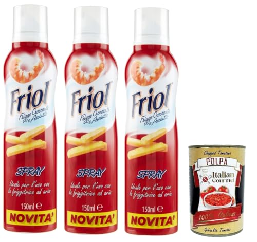 Friol Olio Spray, Sprühöl, ideal für die Verwendung mit der Heißluftfritteuse, Für knuspriges und trockenes Frittiergut 3x 150ml + Italian Gourmet polpa 400g von Italian Gourmet E.R.