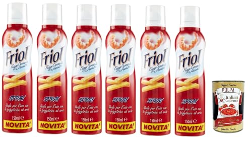 Friol Olio Spray, Sprühöl, ideal für die Verwendung mit der Heißluftfritteuse, Für knuspriges und trockenes Frittiergut 6x 150ml + Italian Gourmet polpa 400g Friol Olio Spray, Sprühöl, ideal für die Verwendung mit der Heißluftfritteuse, Für knuspriges und trockenes Frittiergut 6x 150ml + Italian Gourmet polpa 400g von Italian Gourmet E.R.