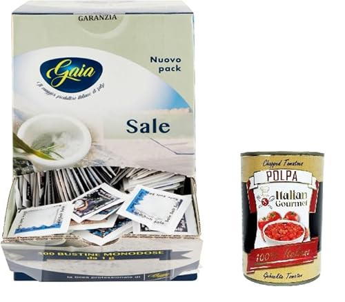 Gaia - Sale in bustine monodose Box da 500 pezzi Salz in Einzeldosisbeuteln. Schachtel mit 500 Stück+ Italian Gourmet polpa 400g Gaia - Sale in bustine monodose Box da 500 pezzi Salz in Einzeldosisbeuteln. Schachtel mit 500 Stück+ Italian Gourmet polpa 400g von Italian Gourmet E.R.
