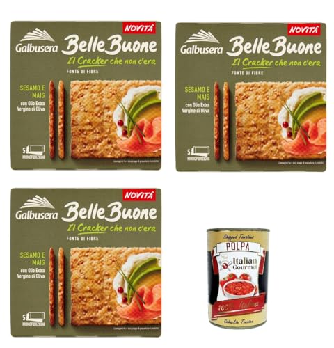 Galbusera BelleBuone Cracker Sesamo e Mais con Olio Extra Vergine di Oliva, Cracker Sesam und Mais mit extra extra nativ virgin Öl Olivenöl 3x 200g + Italian Gourmet polpa 400g Galbusera BelleBuone Cracker Sesamo e Mais con Olio Extra Vergine di Oliva, Cracker Sesam und Mais mit extra extra nativ virgin Öl Olivenöl 3x 200g + Italian Gourmet polpa 400g von Italian Gourmet E.R.