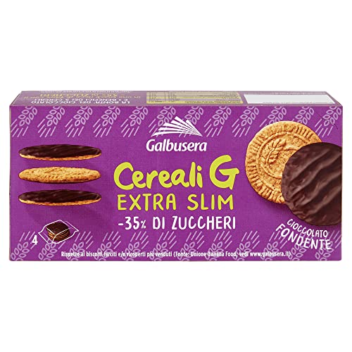Galbusera Cereali G Extra Slim Fondente Müslikekse Kekse aus Getreide Umhüllt von Dunkler Schokolade Packung à 120g, jede Packung enthält 4 Einzelportionen à 30g Galbusera Cereali G Extra Slim Fondente Müslikekse Kekse aus Getreide Umhüllt von Dunkler Schokolade Packung à 120g, jede Packung enthält 4 Einzelportionen à 30g von Italian Gourmet E.R.