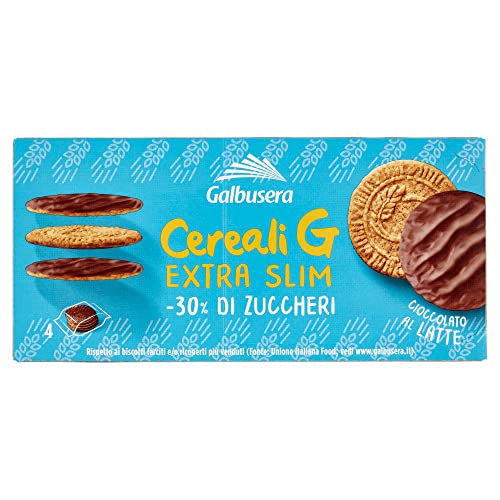 Galbusera Cereali G Extra Slim Latte Müslikekse Kekse aus Getreide Umhüllt von Milchschokolade Packung à 120g, jede Packung enthält 4 Einzelportionen à 30g von Italian Gourmet E.R.