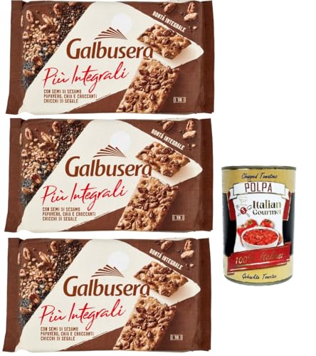 Galbusera Più Integrali con Semi di Sesamo, Papavero, Chia e Croccanti Chicchi di Segale, Cracker mit Sesamsamen, Mohn, Chia und knusprigen Roggenbohnen, 3x 380g + Italian Gourmet polpa 400g Galbusera Più Integrali con Semi di Sesamo, Papavero, Chia e Croccanti Chicchi di Segale, Cracker mit Sesamsamen, Mohn, Chia und knusprigen Roggenbohnen, 3x 380g + Italian Gourmet polpa 400g von Italian Gourmet E.R.