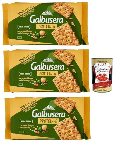Galbusera Protein-g, Cracker Con Farine Di Legumi, Semi Di Sesamo E Lino, Cracker mit Hülsenfrüchten Mehl, Sesam und Flachssamen 3x 280g + Italian Gourmet polpa 400g Galbusera Protein-g, Cracker Con Farine Di Legumi, Semi Di Sesamo E Lino, Cracker mit Hülsenfrüchten Mehl, Sesam und Flachssamen 3x 280g + Italian Gourmet polpa 400g von Italian Gourmet E.R.