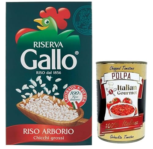 Gallo Riso Arborio Riserva,100% Italienischer Reis,Kochzeit 15 Minuten,Packung mit 1Kg + Italian Gourmet Polpa di Pomodoro 400g Dose Gallo Riso Arborio Riserva,100% Italienischer Reis,Kochzeit 15 Minuten,Packung mit 1Kg + Italian Gourmet Polpa di Pomodoro 400g Dose von Italian Gourmet E.R.