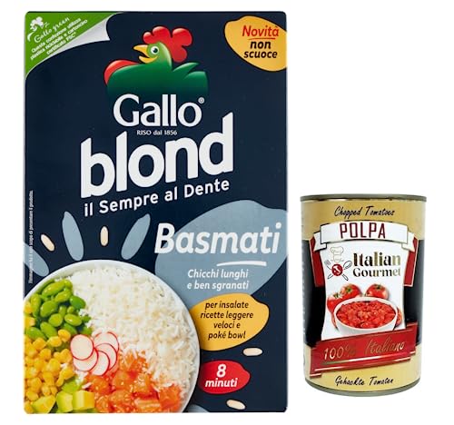 Gallo Riso Blond Basmati,Kochzeit 8 Minuten,Reis Ideal für Salate, Leichte Rezepte und Poké Bowl,Packung mit 500g + Italian Gourmet Polpa di Pomodoro 400g Dose von Italian Gourmet E.R.