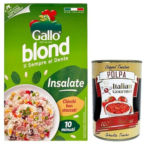 Gallo Riso Blond Insalate,100% Italienischer Reis,Kochzeit 10 Minuten,Ideal für Salate,Packung mit 1Kg + Italian Gourmet Polpa di Pomodoro 400g Dose von Italian Gourmet E.R.
