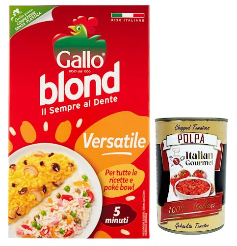 Gallo Riso Blond Versatile,100% Italienischer Reis,Kochzeit 5 Minuten,Ideal für alle Rezepte,Packung mit 1Kg + Italian Gourmet Polpa di Pomodoro 400g Dose von Italian Gourmet E.R.