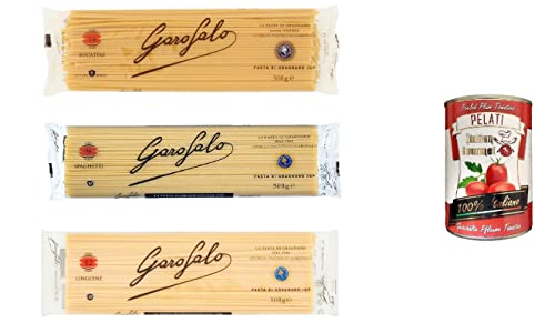 Garofalo testpaket Italien Pasta spaghetti bucatini linguine 3x 500g + Italian Gourmet 100% italienische geschälte Tomaten dosen 400g von Italian Gourmet E.R.