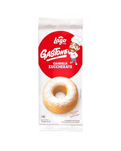 Gastone Lago Ciambelle Zuccherate Krapfen Donuts mit Puderzucker Packung à 180g, Jede Packung Enthält 6 Donuts à 30g von Italian Gourmet E.R.