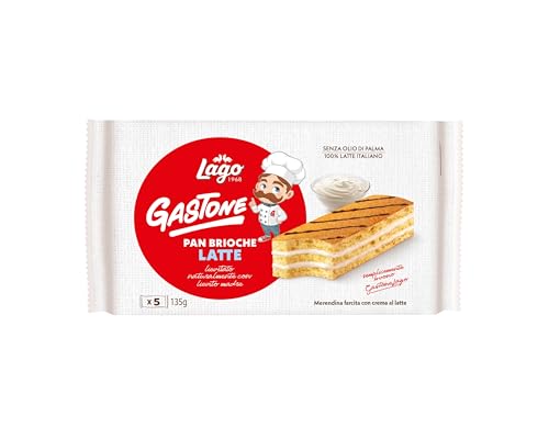Gastone Lago Pan Brioche al Latte Snack gefüllt mit Milchcreme Packung à 135g, jede Packung enthält 5 Snacks à 27g von Italian Gourmet E.R.