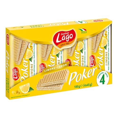 Gastone Lago Poker Limone Wafer gefüllt mit Zitronencreme Packung à 180g, jede Packung enthält 4 Portionen à 45g von Italian Gourmet E.R.