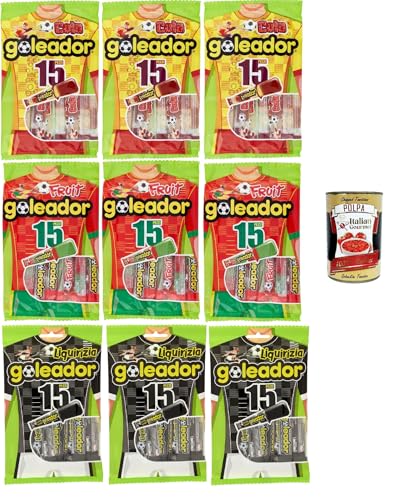 Goleador Testpaket, Süßholz, Fruscht und Cola Doppel Süßigkeit, gummiary Cola -Geschmack, 9x 120g, Süßigkeiten, die einzeln singen + Italian Gourmet polpa 400g Goleador Testpaket, Süßholz, Fruscht und Cola Doppel Süßigkeit, gummiary Cola -Geschmack, 9x 120g, Süßigkeiten, die einzeln singen + Italian Gourmet polpa 400g von Italian Gourmet E.R.