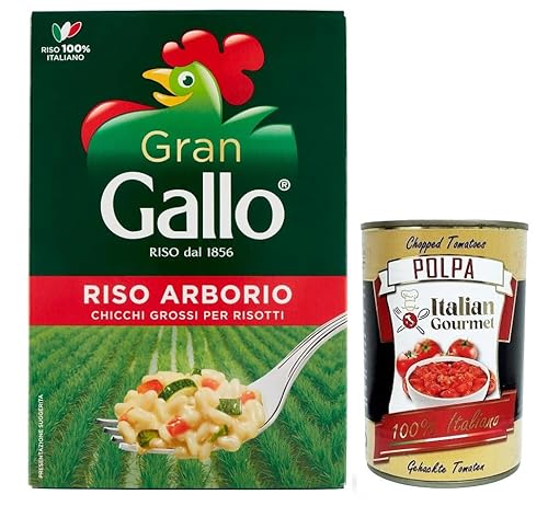 Gran Gallo Riso Arborio,100% Italienischer Reis,Kochzeit 15 Minuten,Packung mit 500g + Italian Gourmet Polpa di Pomodoro 400g Dose von Italian Gourmet E.R.