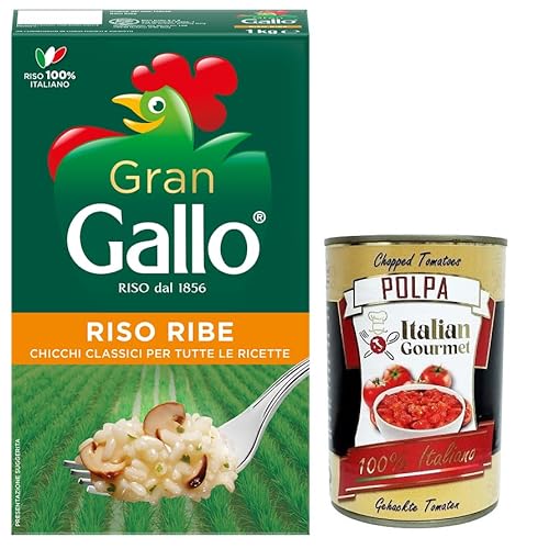 Gran Gallo Riso Ribe,100% Italienischer Reis, ideal für jede Art von Rezept,Kochzeit 15 Minuten,Packung mit 1Kg + Italian Gourmet Polpa di Pomodoro 400g Dose von Italian Gourmet E.R.