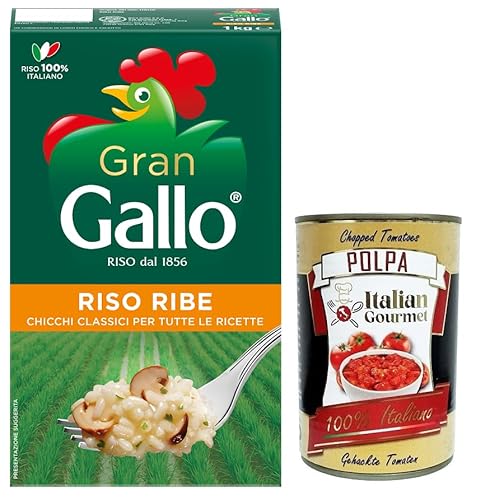 Gran Gallo Riso Ribe,100% Italienischer Reis, ideal für jede Art von Rezept,Kochzeit 15 Minuten,Packung mit 1Kg + Italian Gourmet Polpa di Pomodoro 400g Dose Gran Gallo Riso Ribe,100% Italienischer Reis, ideal für jede Art von Rezept,Kochzeit 15 Minuten,Packung mit 1Kg + Italian Gourmet Polpa di Pomodoro 400g Dose von Italian Gourmet E.R.