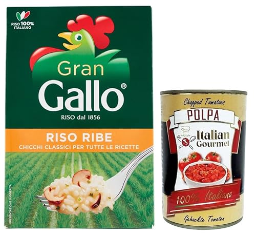 Gran Gallo Riso Ribe,100% Italienischer Reis, ideal für jede Art von Rezept,Kochzeit 15 Minuten,Packung mit 500g + Italian Gourmet Polpa di Pomodoro 400g Dose von Italian Gourmet E.R.