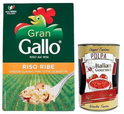Gran Gallo Riso Ribe,100% Italienischer Reis, ideal für jede Art von Rezept,Kochzeit 15 Minuten,Packung mit 500g + Italian Gourmet Polpa di Pomodoro 400g Dose von Italian Gourmet E.R.