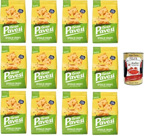 Gran Pavesi Knuspriger Blätterteig-Snack mit Pfeffer- und Limettengeschmack, gebacken, 12 x 150 g+ Italian Gourmet Polpa di Pomodoro 400g Gran Pavesi Knuspriger Blätterteig-Snack mit Pfeffer- und Limettengeschmack, gebacken, 12 x 150 g+ Italian Gourmet Polpa di Pomodoro 400g von Italian Gourmet E.R.