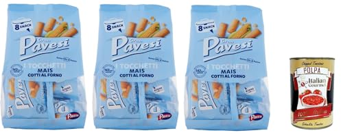Gran Pavesi Snack Tocchetti, Snack al Mais im Ofen gekocht, Ohne Palmöl, 3x 256g + Italian Gourmet polpa 400g von Italian Gourmet E.R.