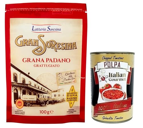 Gran Soresina Grana Padano DOP Grattugiato,Geriebener Käse,Italienische Exzellenz 100g + Italian Gourmet Polpa di Pomodoro 400g Dose von Italian Gourmet E.R.