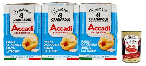 Granarolo Panna Accadì,Hochverdauliche,Langanhaltende,UHT-Kochsahne Laktosefrei,Tetrapak-Verpackung ( 3 x 100ml ) + Italian Gourmet Polpa di Pomodoro 400g Dose von Italian Gourmet E.R.