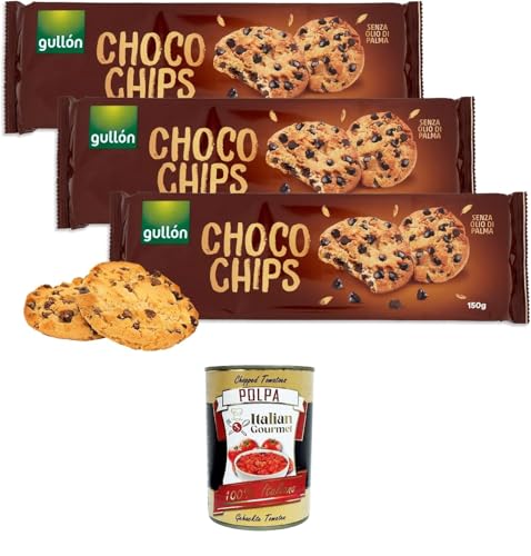 Gullon Choco Chips Golosi Biscotti Cookies con Gocce di Cioccolato Fondente,Choco Chips Leckere Kekse mit dunklen Schokoladenstückchen,3x 150 g + Italian Gourmet polpa 400g Gullon Choco Chips Golosi Biscotti Cookies con Gocce di Cioccolato Fondente,Choco Chips Leckere Kekse mit dunklen Schokoladenstückchen,3x 150 g + Italian Gourmet polpa 400g von Italian Gourmet E.R.