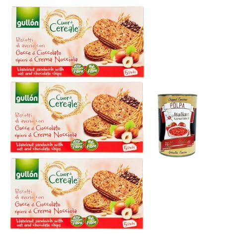 Gullón Cuor Di Cereali Con Crema Alla Nocciola,, Kekse mit Hafer- und mit Haselnusscremefüllung, 3x 220g + Italian Gourmet polpa 400g von Italian Gourmet E.R.