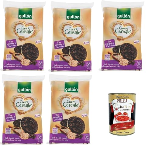 Gullon Cuor di Cereale Gallette di Riso Integrale Ricoperte di Cioccolato Fondente Cuor di Cereal braune Reiskuchen, überzogen mit dunkler Schokolade, 5x105,2 g + Italian Gourmet polpa 400g Gullon Cuor di Cereale Gallette di Riso Integrale Ricoperte di Cioccolato Fondente Cuor di Cereal braune Reiskuchen, überzogen mit dunkler Schokolade, 5x105,2 g + Italian Gourmet polpa 400g von Italian Gourmet E.R.