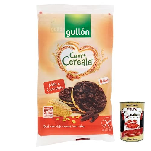 Gullón Cuor di Cereale Vollkorn Maiswaffeln,umhüllt von dunkler Schokolade,Glutenfrei,Packung mit 100g + Italian Gourmet Polpa di Pomodoro 400g Dose von Italian Gourmet E.R.