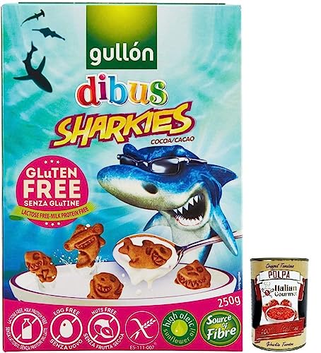 Gullón Gluten Free Sharkies Dibus,Glutenfreie Kinderkekse,Kakaokekse,Packung mit 250g + Italian Gourmet Polpa di Pomodoro 400g Dose von Italian Gourmet E.R.