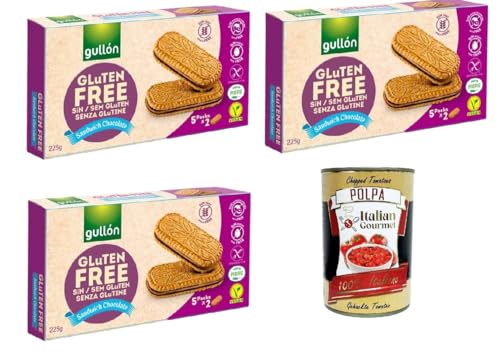 Gullon Sandwich Chocolate, Kekse mit Hafer- und Schokoladencremefüllung, gluten frei, gluten free Vegan, 3x 220g + Italian Gourmet polpa 400g von Italian Gourmet E.R.