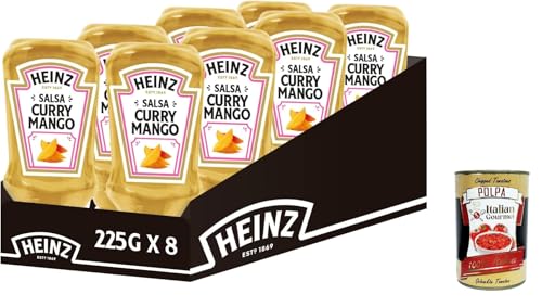 Heinz Salsa Curry Mango Top Down, Ideal zu Hühnchen und Lachs, Squeezeflasche, Sauce Flasche 8x 225g + Italian Gourmet polpa 400g Heinz Salsa Curry Mango Top Down, Ideal zu Hühnchen und Lachs, Squeezeflasche, Sauce Flasche 8x 225g + Italian Gourmet polpa 400g von Italian Gourmet E.R.