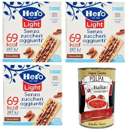 Hero Light Barrette al Cioccolato Senza zuccheri aggiunti Schokoriegel ohne Zuckerzusatz 3x 120gr + Italian Gourmet polpa 400g Hero Light Barrette al Cioccolato Senza zuccheri aggiunti Schokoriegel ohne Zuckerzusatz 3x 120gr + Italian Gourmet polpa 400g von Italian Gourmet E.R.