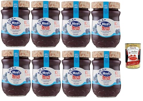 Hero Light Blaubeeren, Marmelade, 8 Gläser mit 280 g, Marmelade und zusätzlicher Marmelade, hochwertige Früchte, ohne Konservierungsstoffe und ohne Farbstoffe + Italian Gourmet polpa 400g Hero Light Blaubeeren, Marmelade, 8 Gläser mit 280 g, Marmelade und zusätzlicher Marmelade, hochwertige Früchte, ohne Konservierungsstoffe und ohne Farbstoffe + Italian Gourmet polpa 400g von Italian Gourmet E.R.