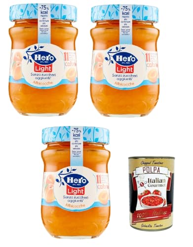 Hero Light Konfitüre Leichte Brotaufstriche Aprikosen, Extra-Marmelade und Konfitüre mit hochwertigen Früchten, ohne Zuckerzusatz und sehr wenig Kalorien 3x 280 g + Italian Gourmet polpa 400g Hero Light Konfitüre Leichte Brotaufstriche Aprikosen, Extra-Marmelade und Konfitüre mit hochwertigen Früchten, ohne Zuckerzusatz und sehr wenig Kalorien 3x 280 g + Italian Gourmet polpa 400g von Italian Gourmet E.R.